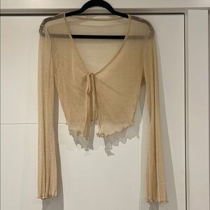 Elegant Cream Sheer Tie-Front Top
